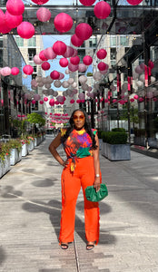 Orange Burst Fringe Pants